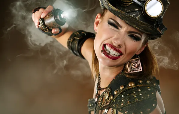 Girl, hat, glasses, check, garnet, explosives