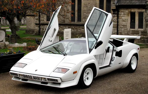 Picture white, house, Lamborghini, Countach P500 S