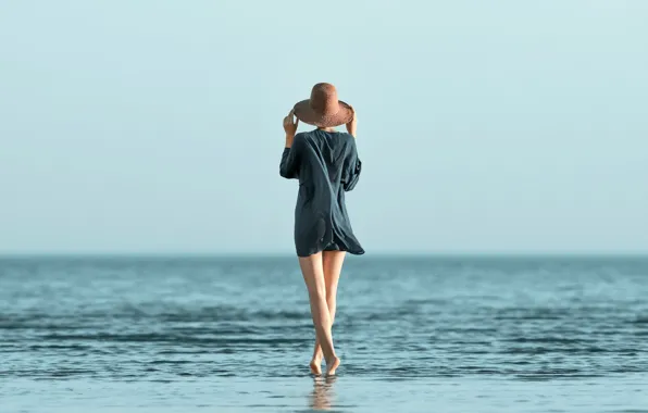 Wave, girl, surf, hat, legs