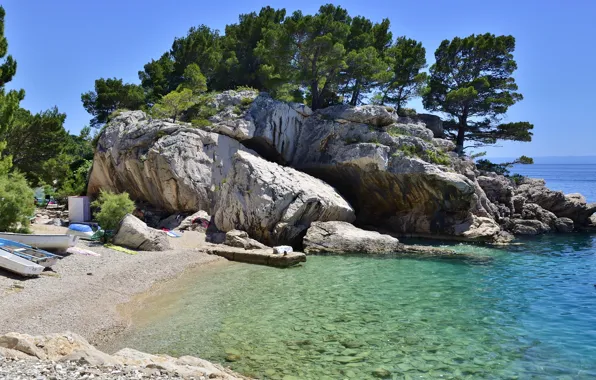 Sea, rocks, coast, boat, Croatia