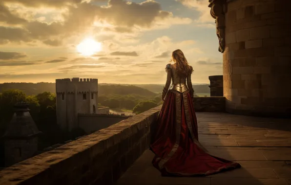 Look, girl, castle, armor, fantasy, knight, warrior, the girl-soldier