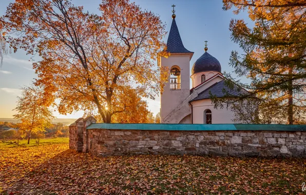 Picture rays, Church, village, Behovo, the sun, Tula oblast, landscape, Ilya Garbuzov