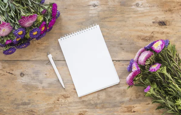 Flowers, handle, Notepad, wood, flowers, bouquet, bouquets