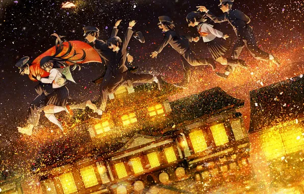 Wallpaper stars, clouds, light, night, the city, girls, home, anime for ...