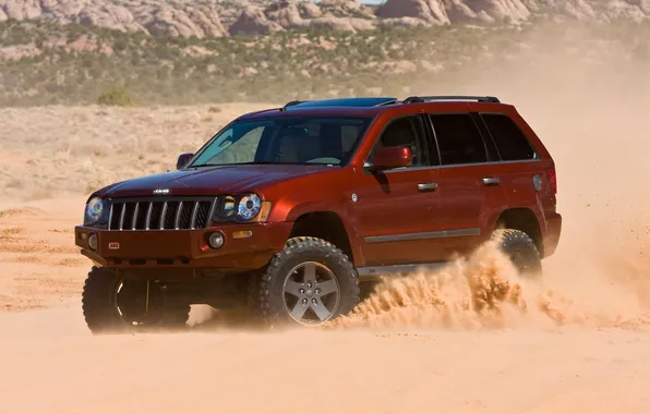 Road, sand, the sky, desert, jeep, excellent Wallpaper