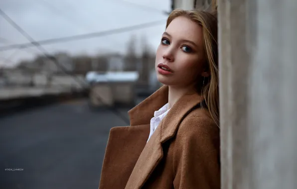 Look, girl, face, portrait, coat, Denis Lankin