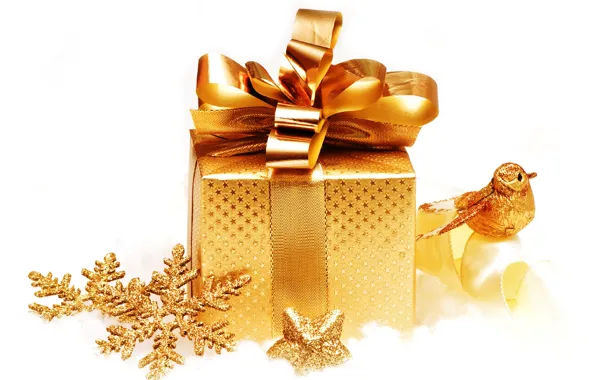 Decoration, snowflakes, gold, gift, Christmas, New year, golden, Christmas