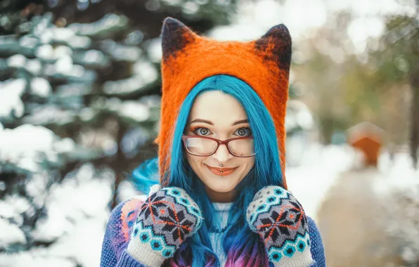 Picture winter, look, pose, smile, background, model, hat, portrait