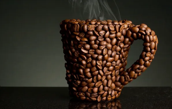 Picture coffee, mug, coffee beans