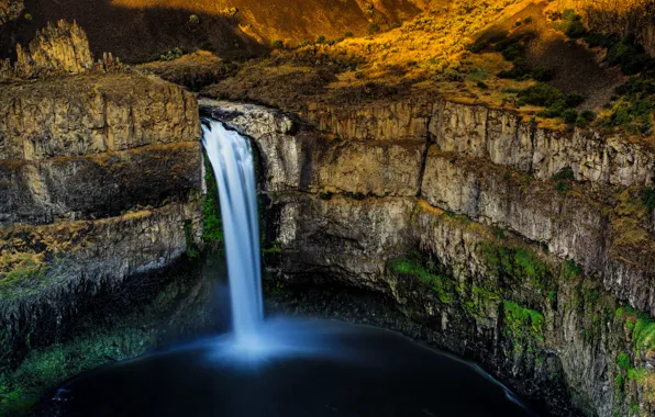 Picture stones, rocks, waterfall, canyon, Washington, USA, Palouse Falls
