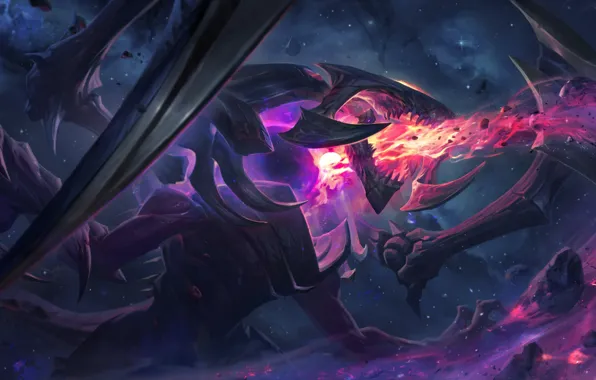 Space, fire, fantasy, League of Legends, Riot Games, Cho'Gath, Rudy Siswanto