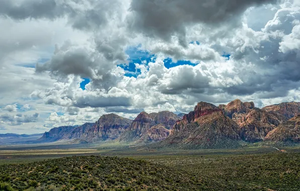 The sky, clouds, mountains, rocks, valley, canyon, panorama, USA