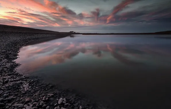 Picture sea, sunset, shore, home