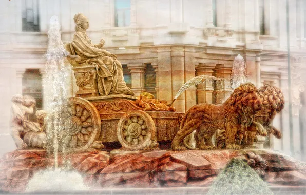 Home, fountain, Spain, canvas, Madrid