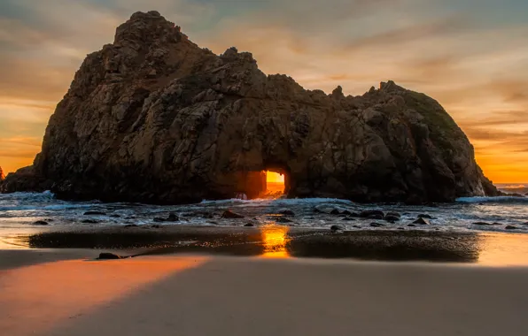 Picture the sun, sunset, shore, CA, USA, Big Sur, beach Pfeiffer