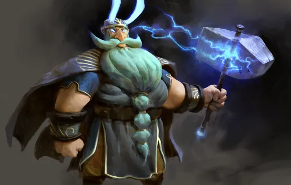 Picture zipper, God, hammer, art, beard, Dota 2, Zeus, Mike azevedo