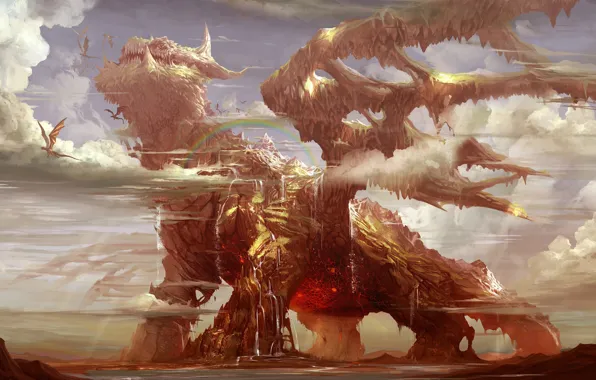 Mountain, Fantasy, Dragon, Rock, Art, Dragons, Fiction, Illustration