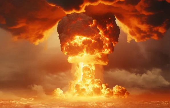 Clouds, Home, The city, Fire, Mushroom, The explosion, Digital art, A nuclear explosion