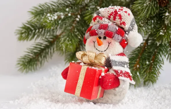 Picture New Year, Christmas, snowman, Christmas, winter, snow, gift, snowman
