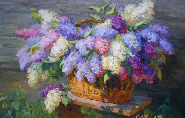 Picture Picture, Lilac, Natalia Ivanova, Natalia Ivanova, Russian artist, Lilac in the basket