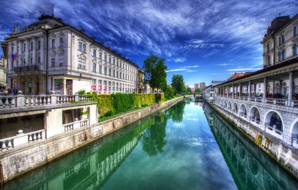 The sky, reflection, HDR, channel, beautiful, Slovenia, Slovenia, Ljubljana