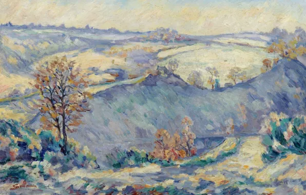 Landscape, picture, Arman Hyomin, Armand Guillaumin, Crozant. View to Charraud Bridge