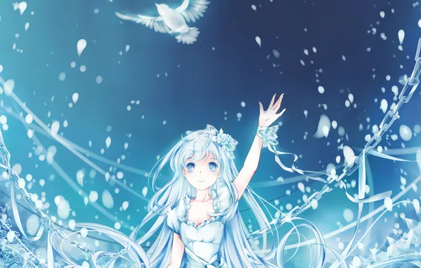 Bird, hands, dress, art, chain, girl, Rina