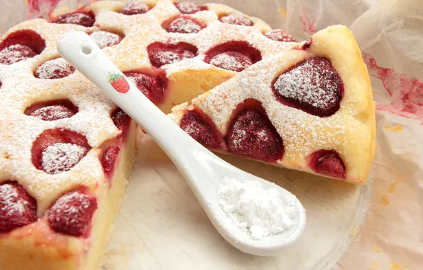 Picture strawberry, pie, dessert, cakes, sweet, powder, sugar