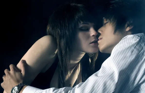 Picture girl, watch, kiss, guy, Asian
