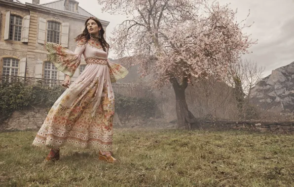 France, Girl, Trees, Castle, Dress, France, Zimmermann fall winter 2022 campaign, Chateau Goudan