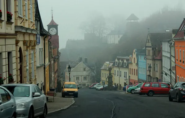 The city, fog, morning, Czech Republic, Nibs