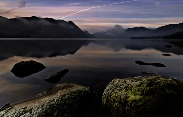 Mountains, stones, England, Ullswater, lake Ullswater
