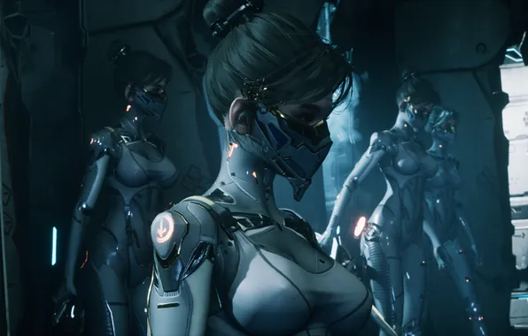 Group of women, hairbun, video game girls, video game characters, Stellar Blade, women with swords, …