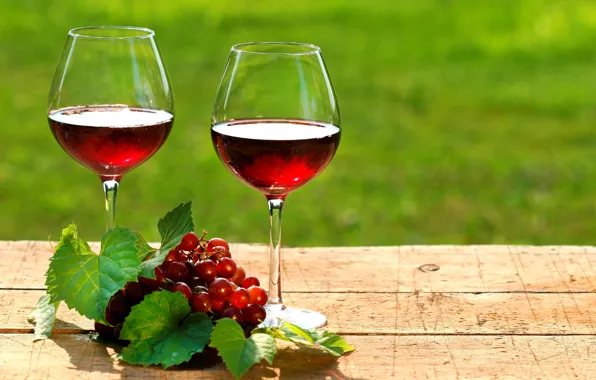 Picture leaves, wine, red, glasses, grapes, wine
