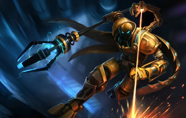 Picture weapons, magic, lightning, running, costume, guy, art, league of legends