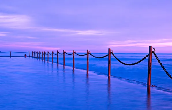 Sea, sunset, lilac, tide