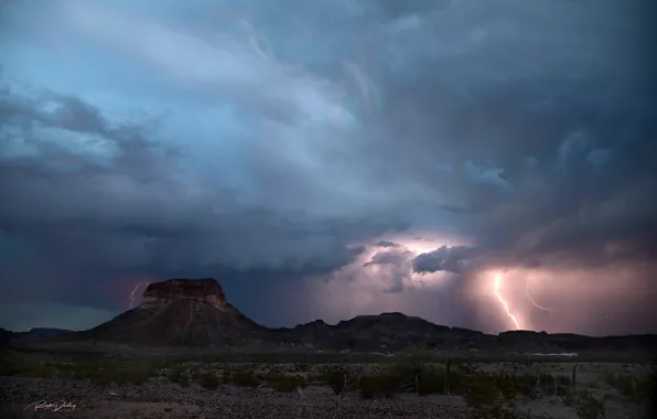 The storm, clouds, mountains, clouds, rocks, zipper, desert, the evening