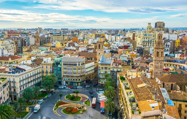 Roof, machine, the sky, clouds, the city, palm trees, home, area