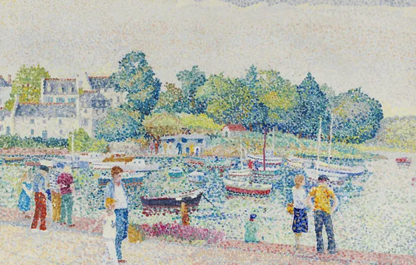 Landscape, picture, pointillism, Yvonne Canu, Yvonne Kahn, Pont-l'abbé