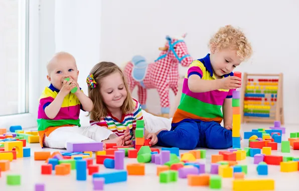 Picture children, the game, colorful, designer, toy, blocks, playing, Kids