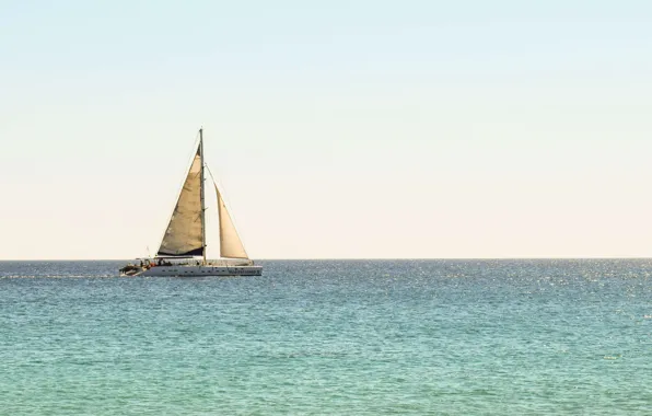 Sea, boat, morning, sails, journey, the ship, catamaran, leisure