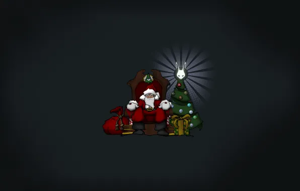 Minimalism, Santa, the dark background, sitting at the Christmas tree