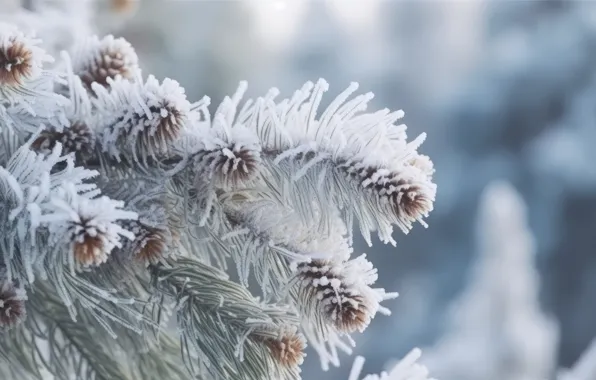 Winter, frost, snow, branches, nature, Christmas, New year, needles