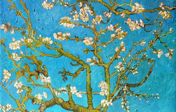 Branch, picture, painting, blue, art, Vincent van Gogh, the almond tree, Almond Tree