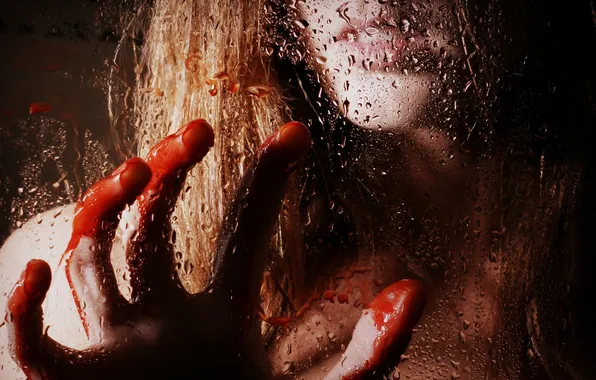 Picture glass, girl, drops, blood