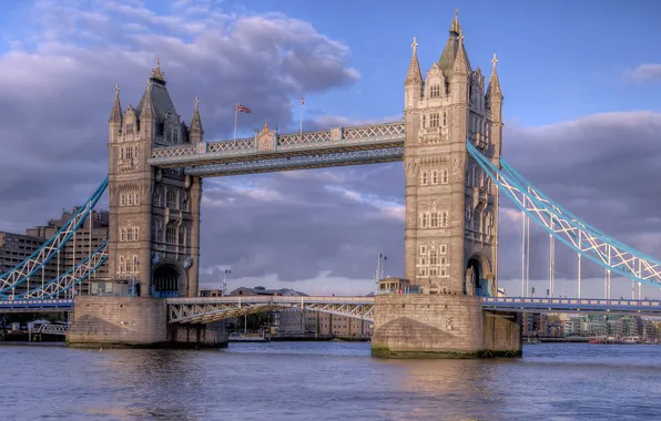 The sky, clouds, bridge, river, England, London, tower bridge