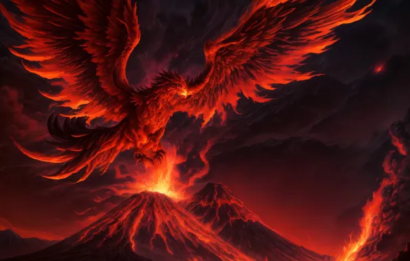 Bird, the volcano, the eruption, Phoenix