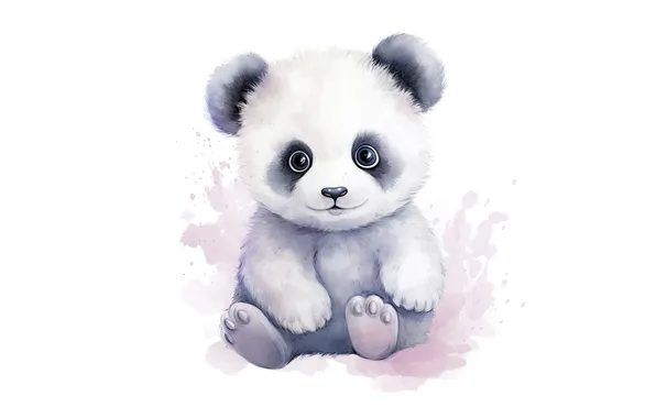 Panda, white background, bear, painting, AI art, neural network