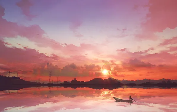The sky, sunset, boat