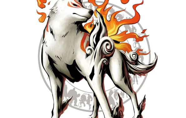 Fire, flame, wolf, fire, silhouettes, deity, wolf, god